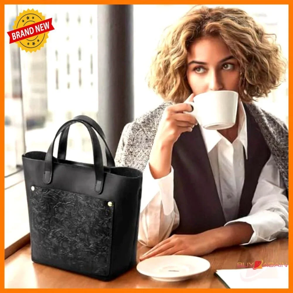 Leather Mini Crossbody Tote Satchel with Inner Pouch Adjustable Strap - Picture 2 of 7